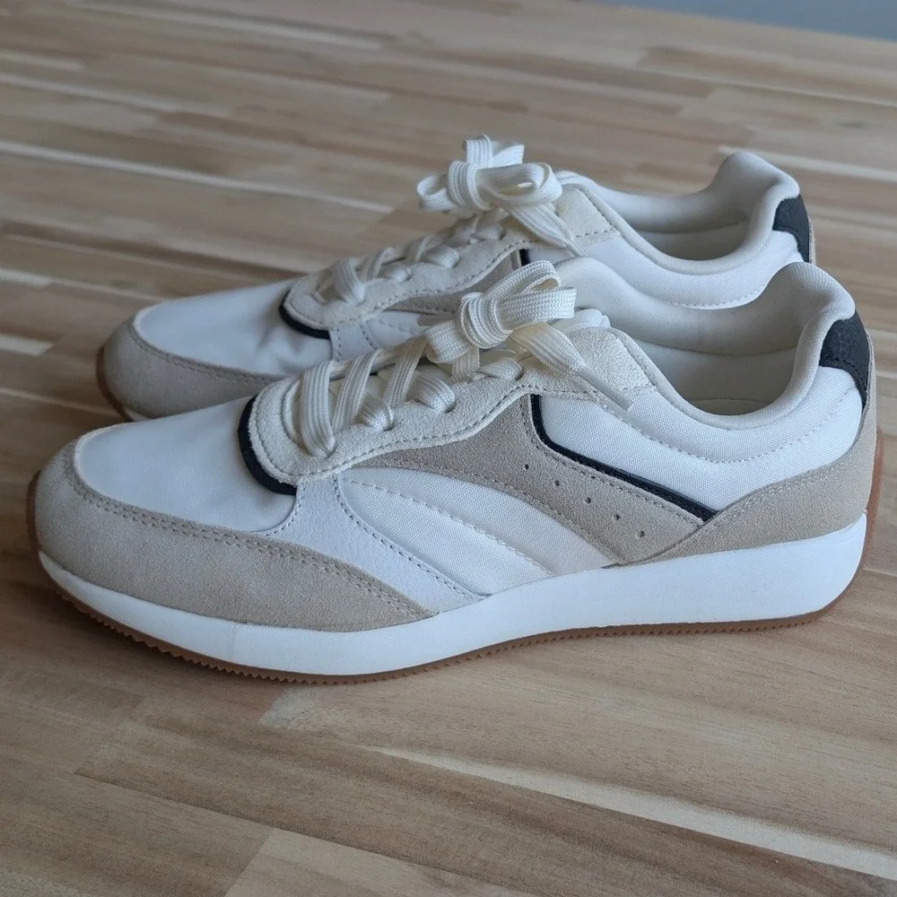 Freely‎ Womens White Tan Suede Mixed Media Lace Up Athletic Shoes Size 8